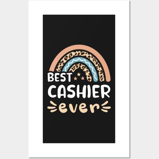 Best Cashier Ever Leopard Rainbow Wall Art by FogHaland86